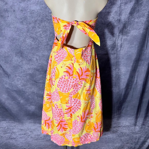 VTG Lilly Pulitzer Sabrina Strapless Dress Size 10 Yellow Pineapples Tie Back - Picture 10 of 11